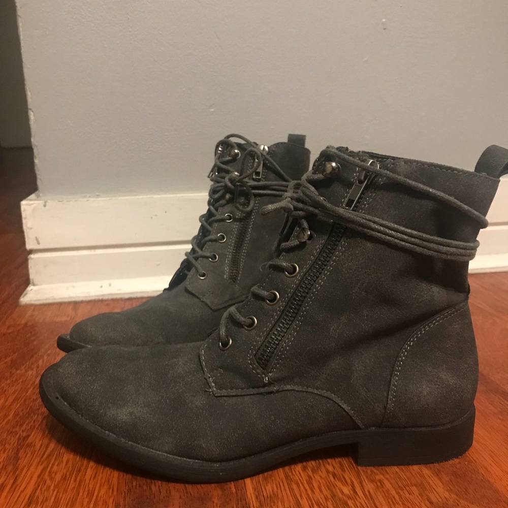JustFab Gray Combat Booties